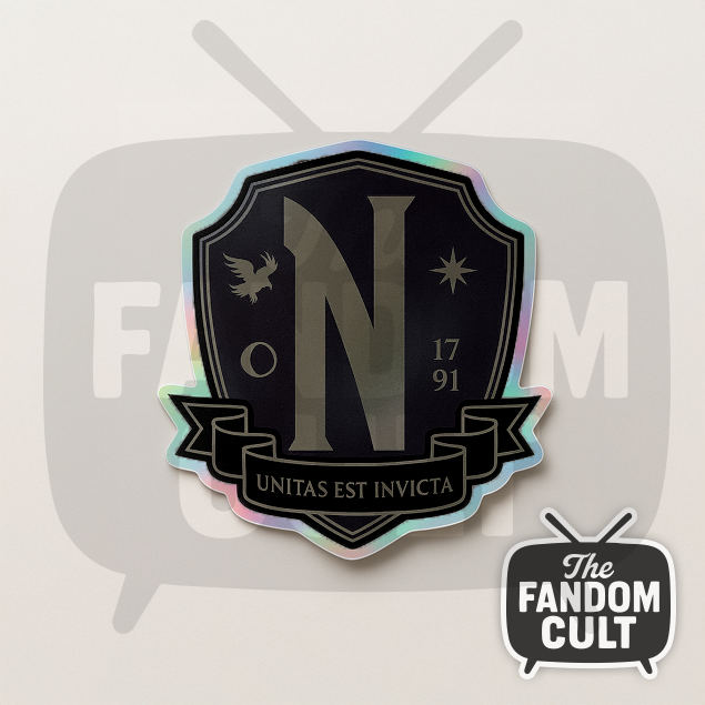 Nevermore Academy Crest Black Die Cut Vinyl Sticker Holographic/Clear/White